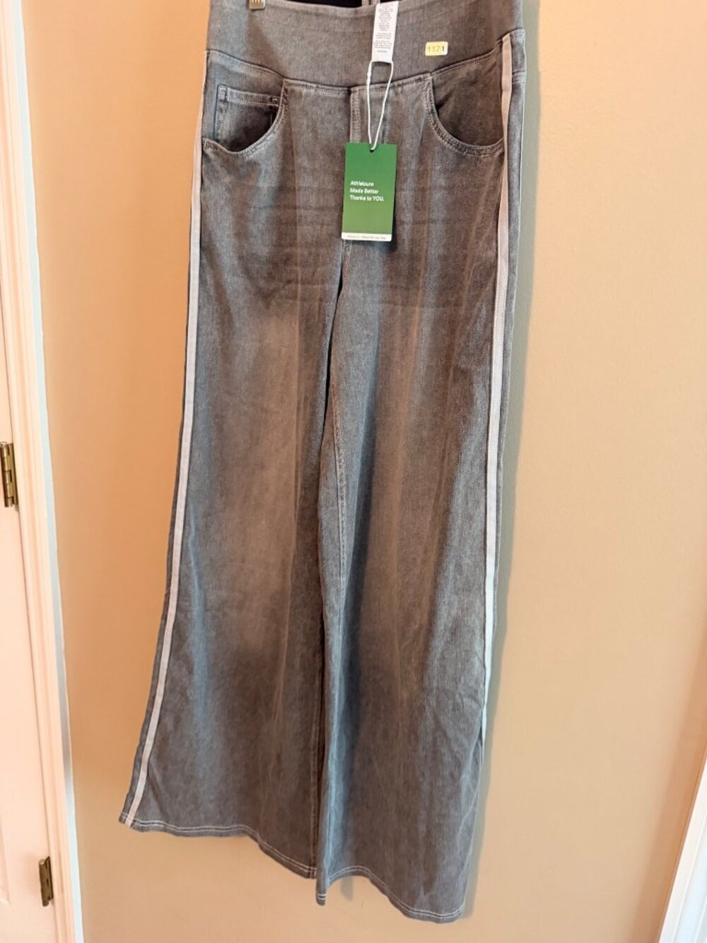 Halara SP Womenm wide-Leg Denim Pants Gray With Side Stripe Size S